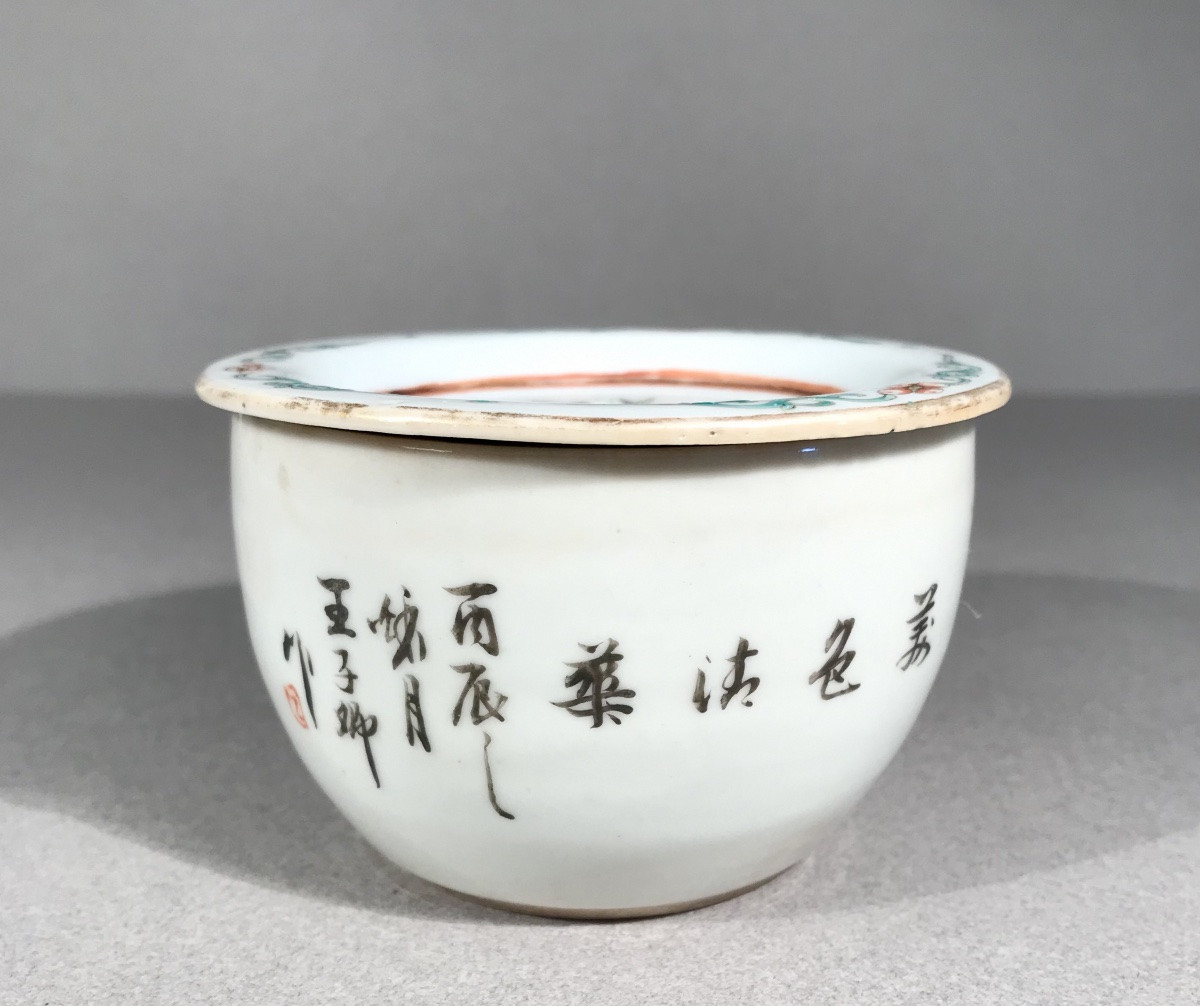 Arts d’Asie Chine Boîte à grillon Porcelaine Décor floral, de Jeune Princesse, Poème Fin XIXème-photo-1