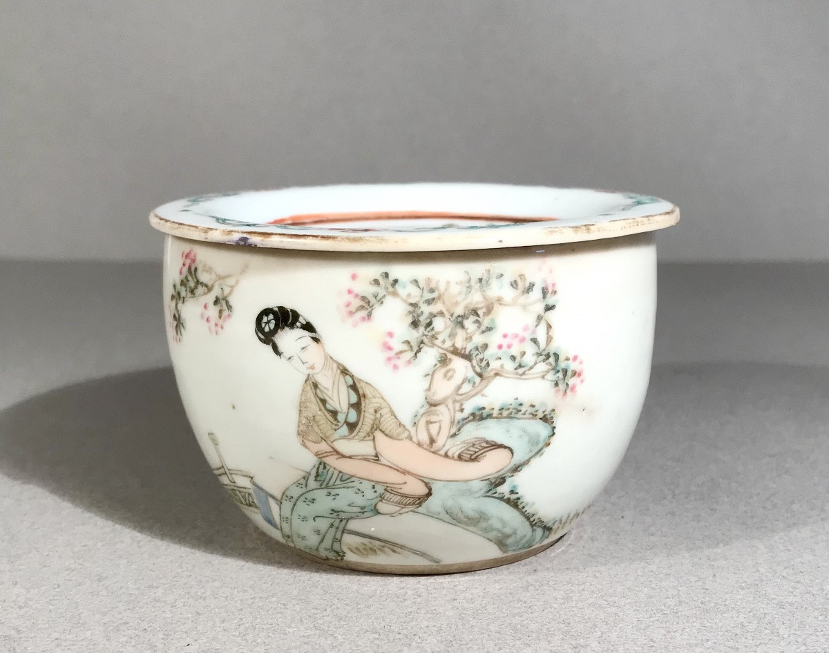 Arts d’Asie Chine Boîte à grillon Porcelaine Décor floral, de Jeune Princesse, Poème Fin XIXème-photo-4