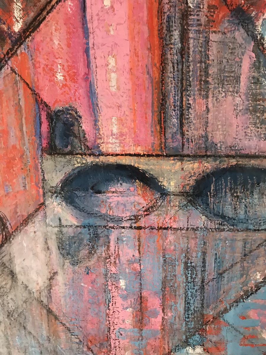 Modern Art Painting "the Pink City In The Water" Mixed Technique Cubism Abstract Figuration 20th Century-photo-1