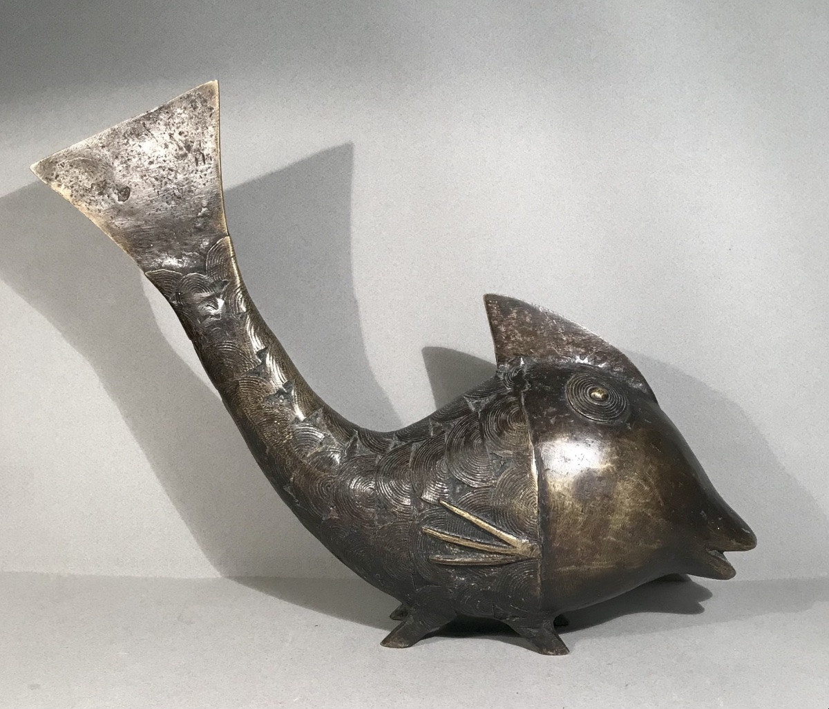 Sculpture Primitive Arts Africa Large Fish Bobo Bronze Burkina Faso Gurunsi 20th Century -photo-2