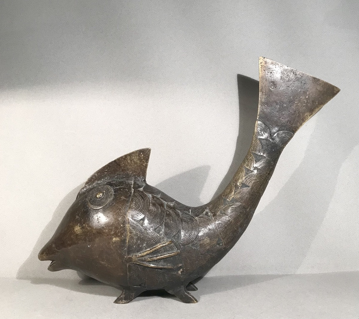 Sculpture Primitive Arts Africa Large Fish Bobo Bronze Burkina Faso Gurunsi 20th Century -photo-2