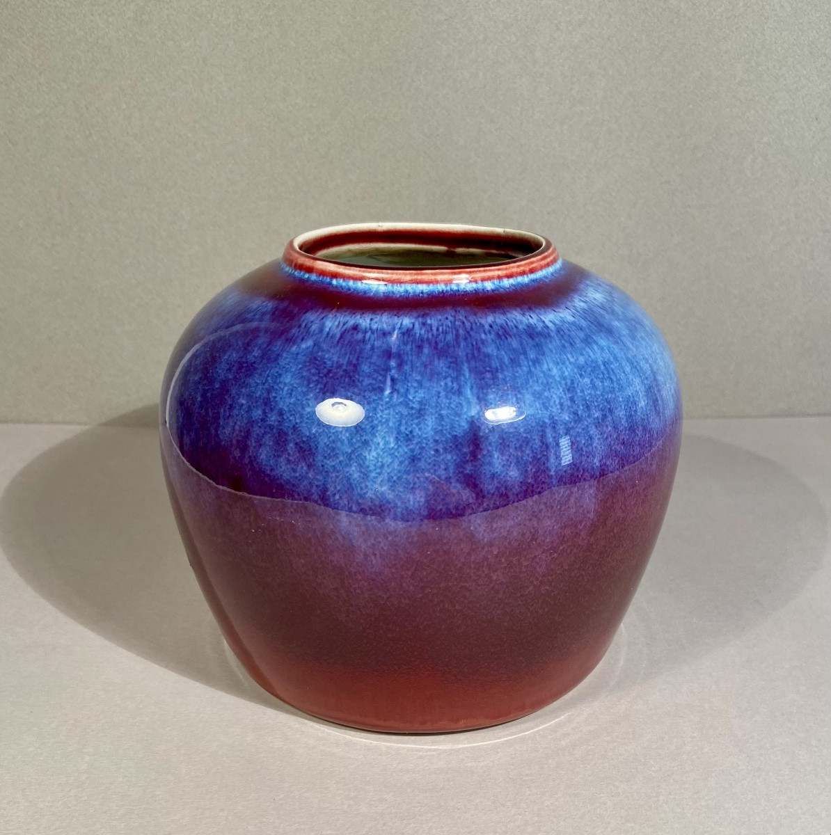 China, Asian Art, Round Vase, Shaded Oxblood, Glazed Porcelain, Early 20th Century -photo-5