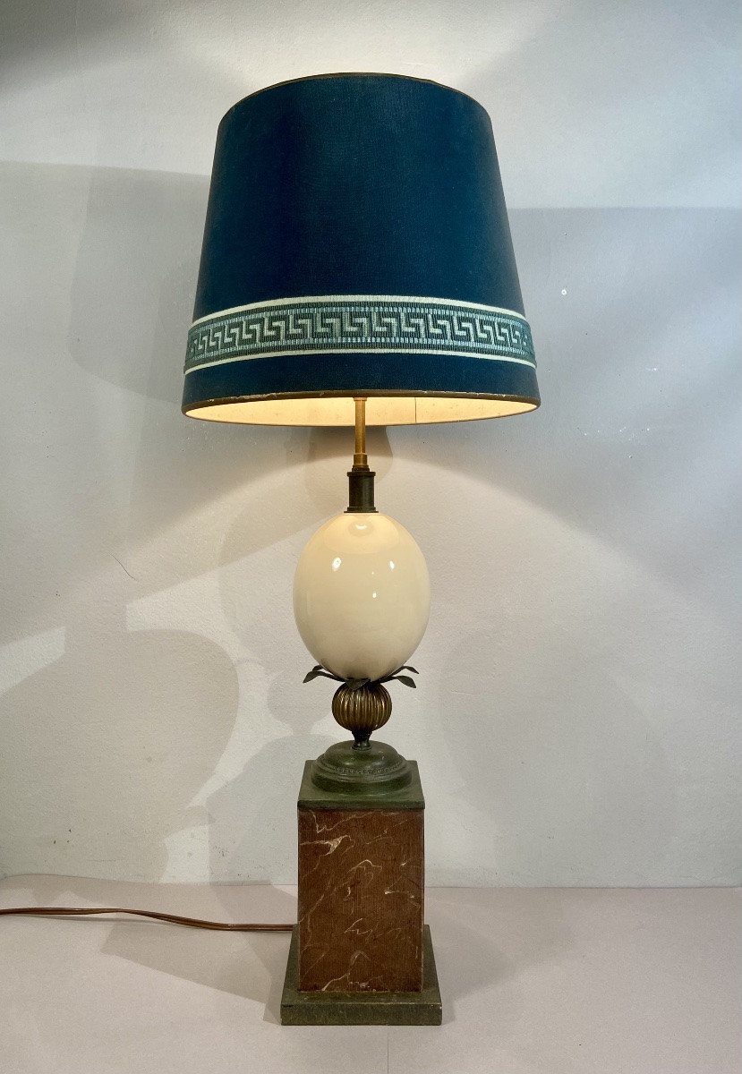 Decorative Art, Trompe-l'œil Ostrich Egg Lamp, 1950s, France, Maison Charles, 73 Cm-photo-2