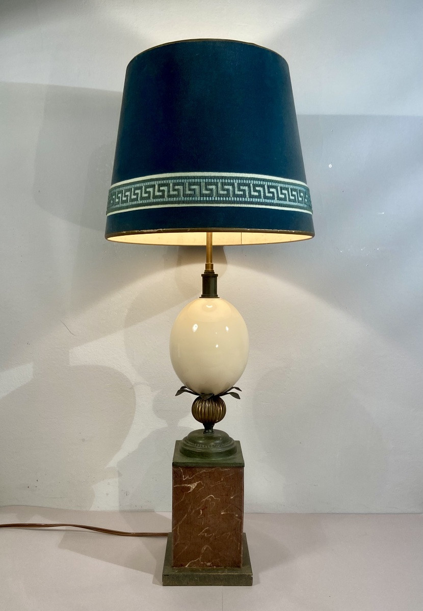 Decorative Art, Trompe-l'œil Ostrich Egg Lamp, 1950s, France, Maison Charles, 73 Cm-photo-3