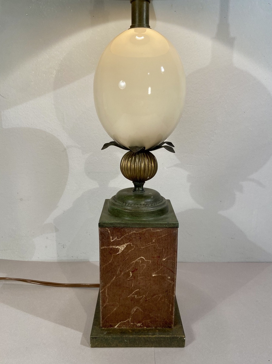 Decorative Art, Trompe-l'œil Ostrich Egg Lamp, 1950s, France, Maison Charles, 73 Cm-photo-1