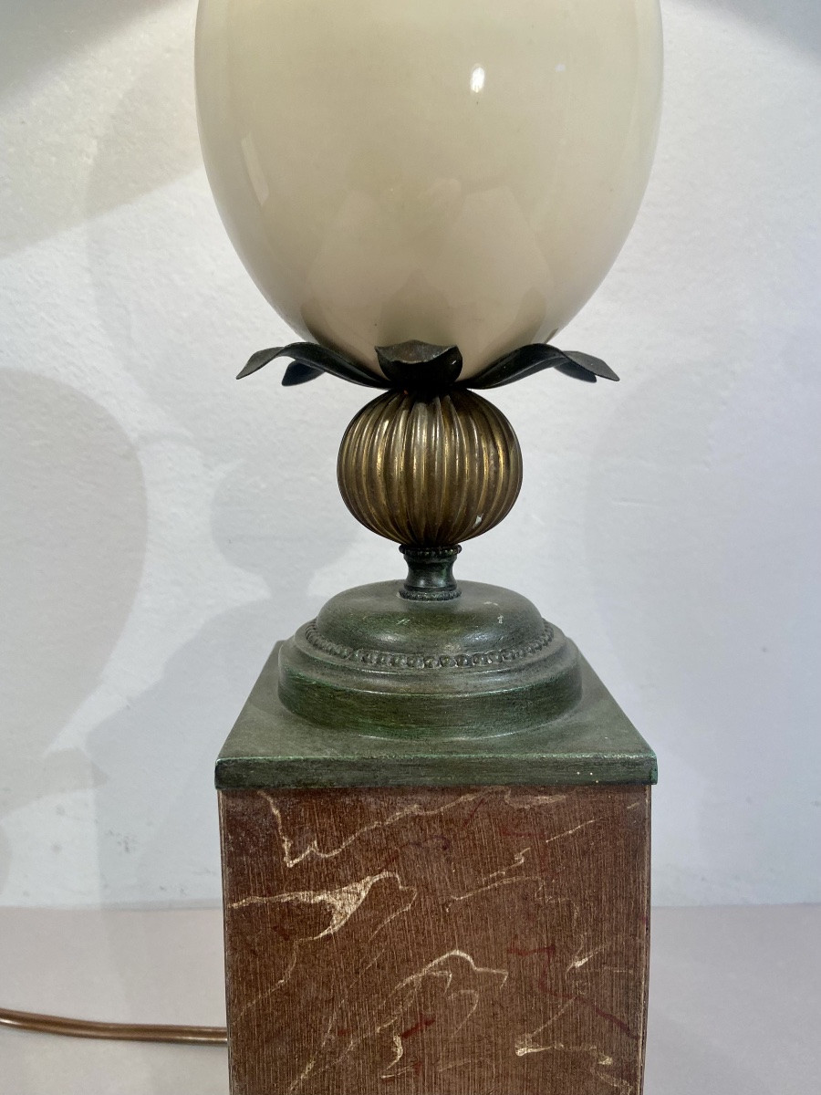 Decorative Art, Trompe-l'œil Ostrich Egg Lamp, 1950s, France, Maison Charles, 73 Cm-photo-2