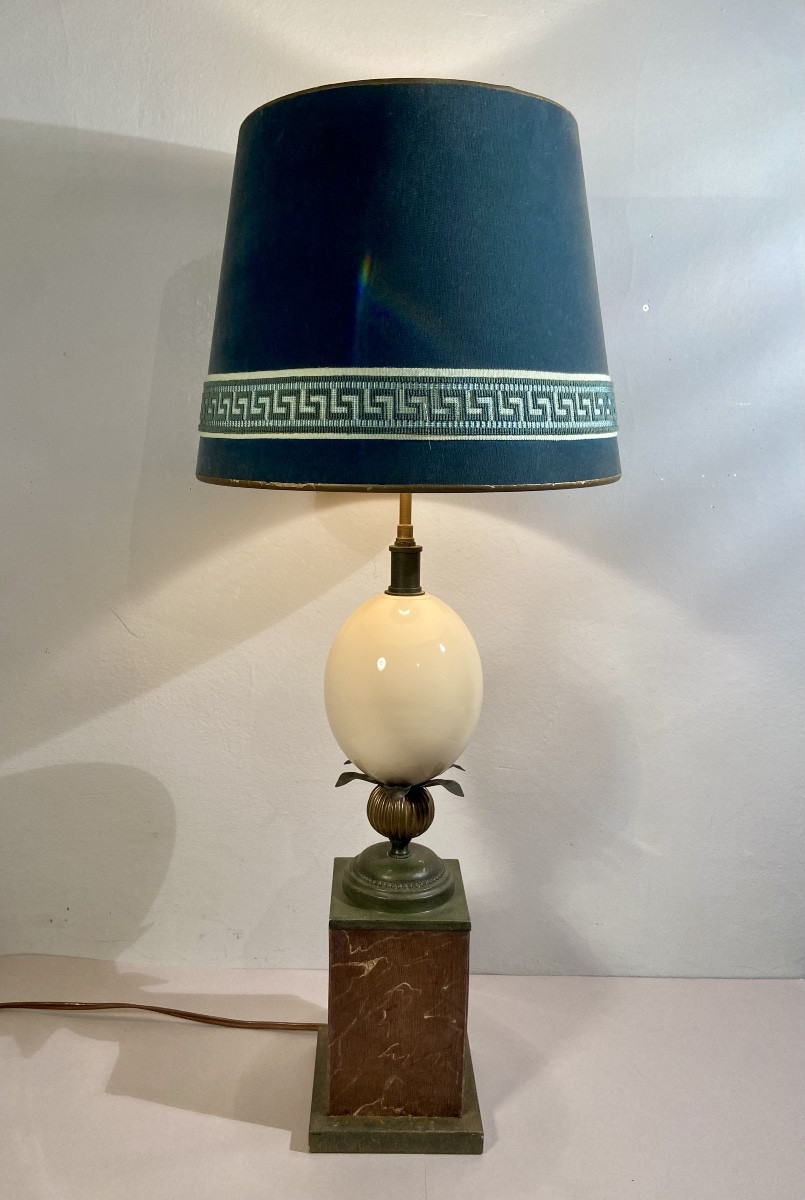 Decorative Art, Trompe-l'œil Ostrich Egg Lamp, 1950s, France, Maison Charles, 73 Cm