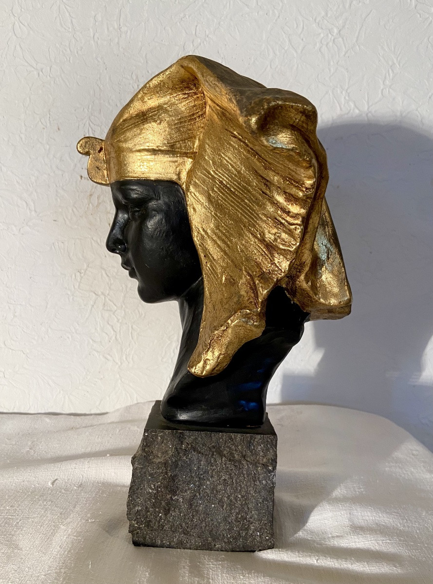Art Deco Sculpture After G.carli Terracotta Pharaoh Bust Circa 1920/1930 Belgium-photo-4