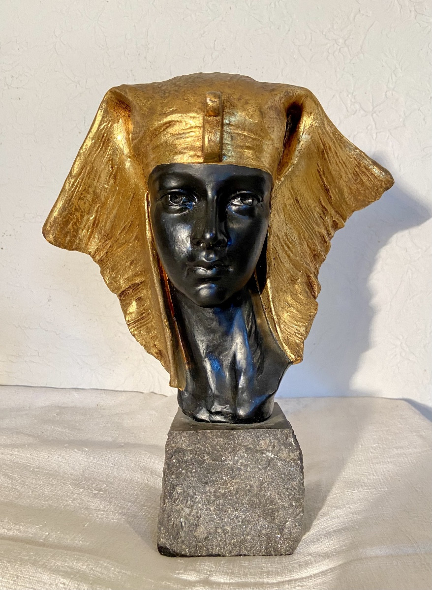 Art Deco Sculpture After G.carli Terracotta Pharaoh Bust Circa 1920/1930 Belgium