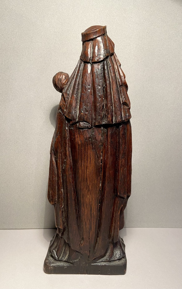 Carving 1st Half 19th Century Virgin And Child In Solid Oak Monoxyle Carving Height: 39 Cm-photo-4