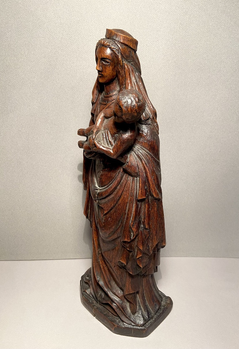 Carving 1st Half 19th Century Virgin And Child In Solid Oak Monoxyle Carving Height: 39 Cm-photo-1