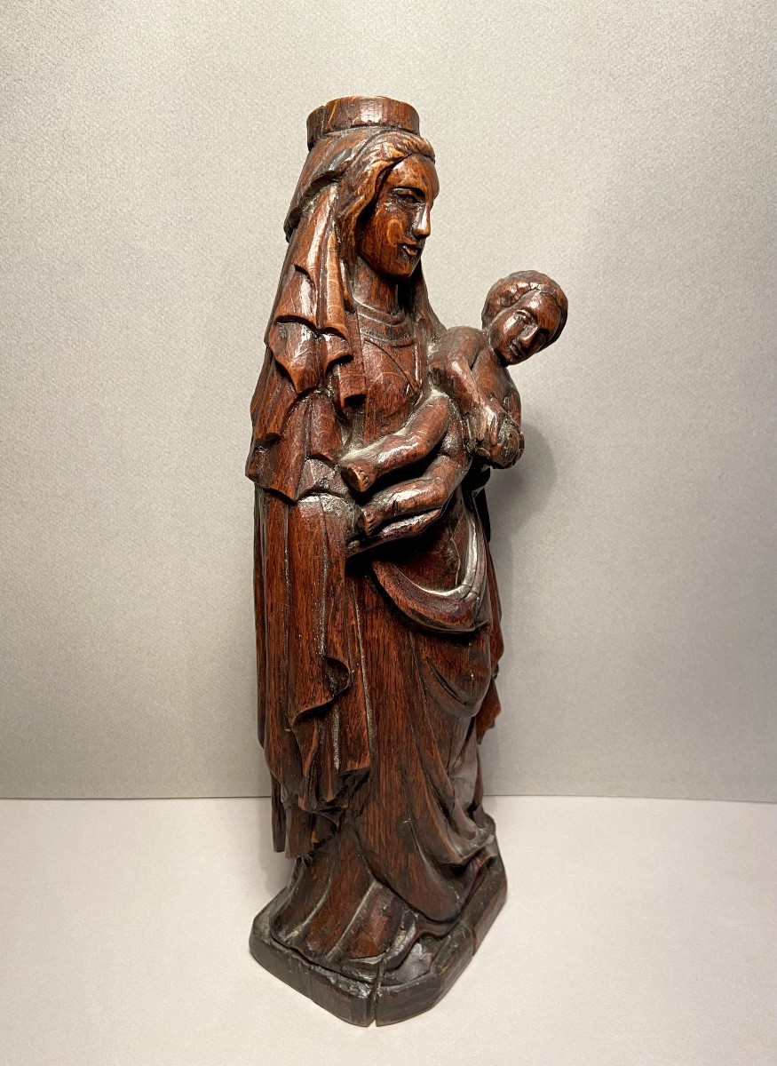 Proantic: Carving 1st Half 19th Century Virgin And Child In Solid Oak
