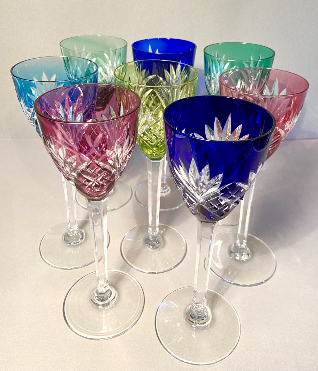 St. Louis Cristalerie: 8 Chantilly-style Roemer Crystal Glasses-photo-2