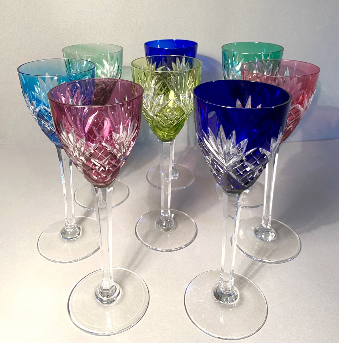 St. Louis Cristalerie: 8 Chantilly-style Roemer Crystal Glasses-photo-2