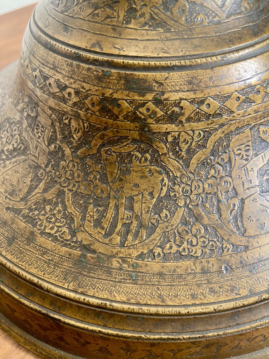Islamic Art, Syria: Large Engraved And Nielloed Brass Lamp With A Rotating Decoration Depicting Animated Scenes, 19th–20th Centuries-photo-5