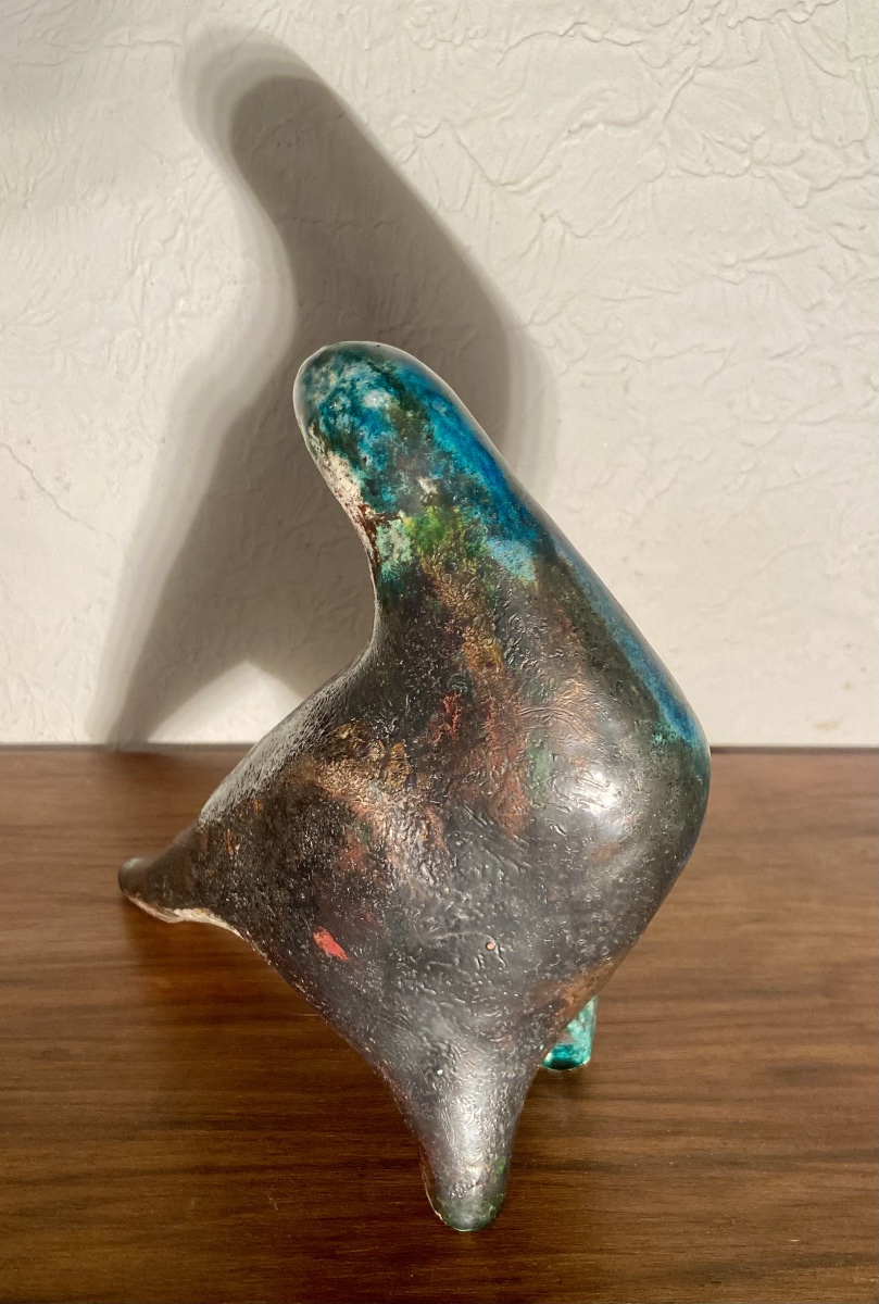 Sculpture, Modern Art, Glazed Ceramic, Raku, Stylized Dove, 20th Century, Signed-photo-4