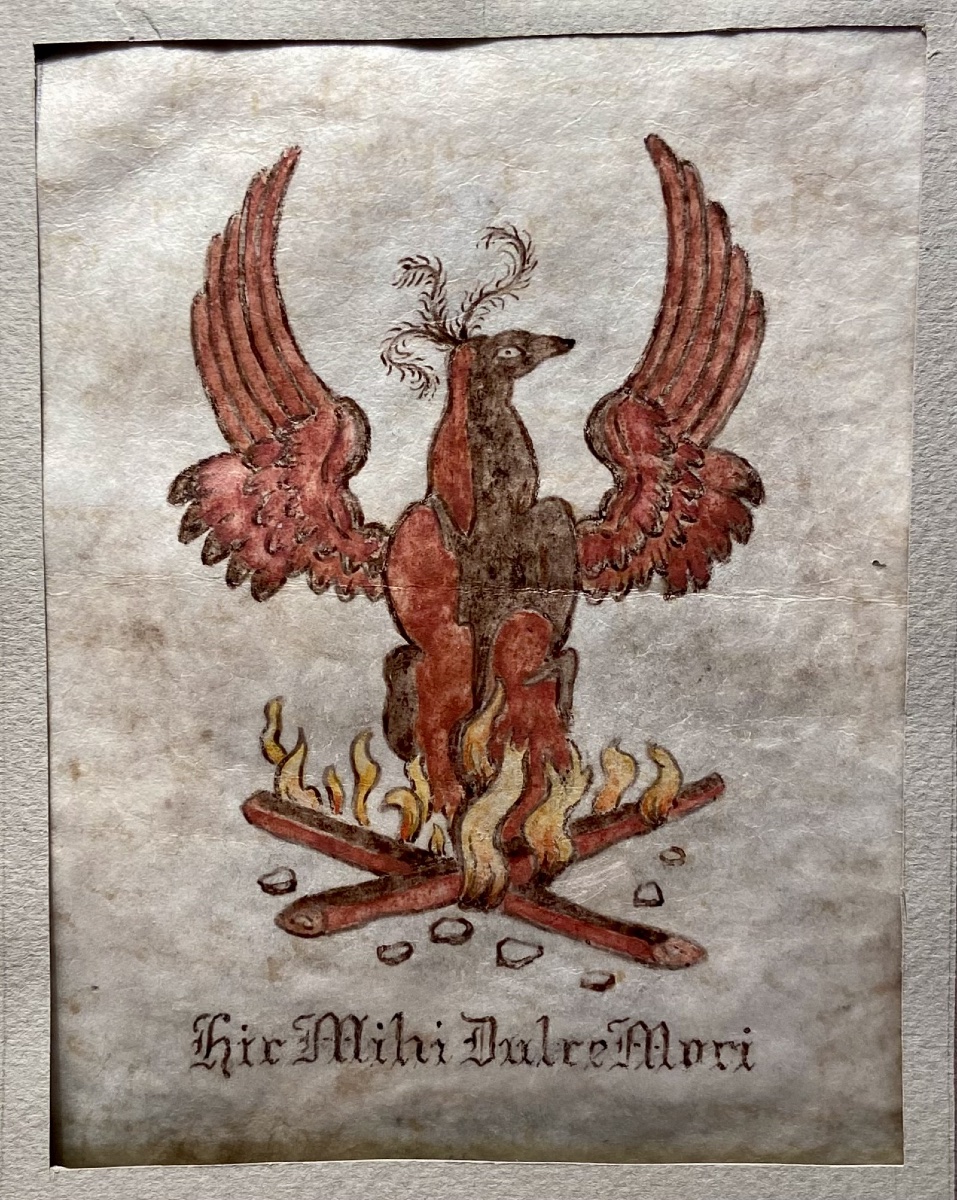 Freemasonry, 18th Century Drawing On Vellum “phoenix” Primitive Scottish Rite Alchemy-photo-2
