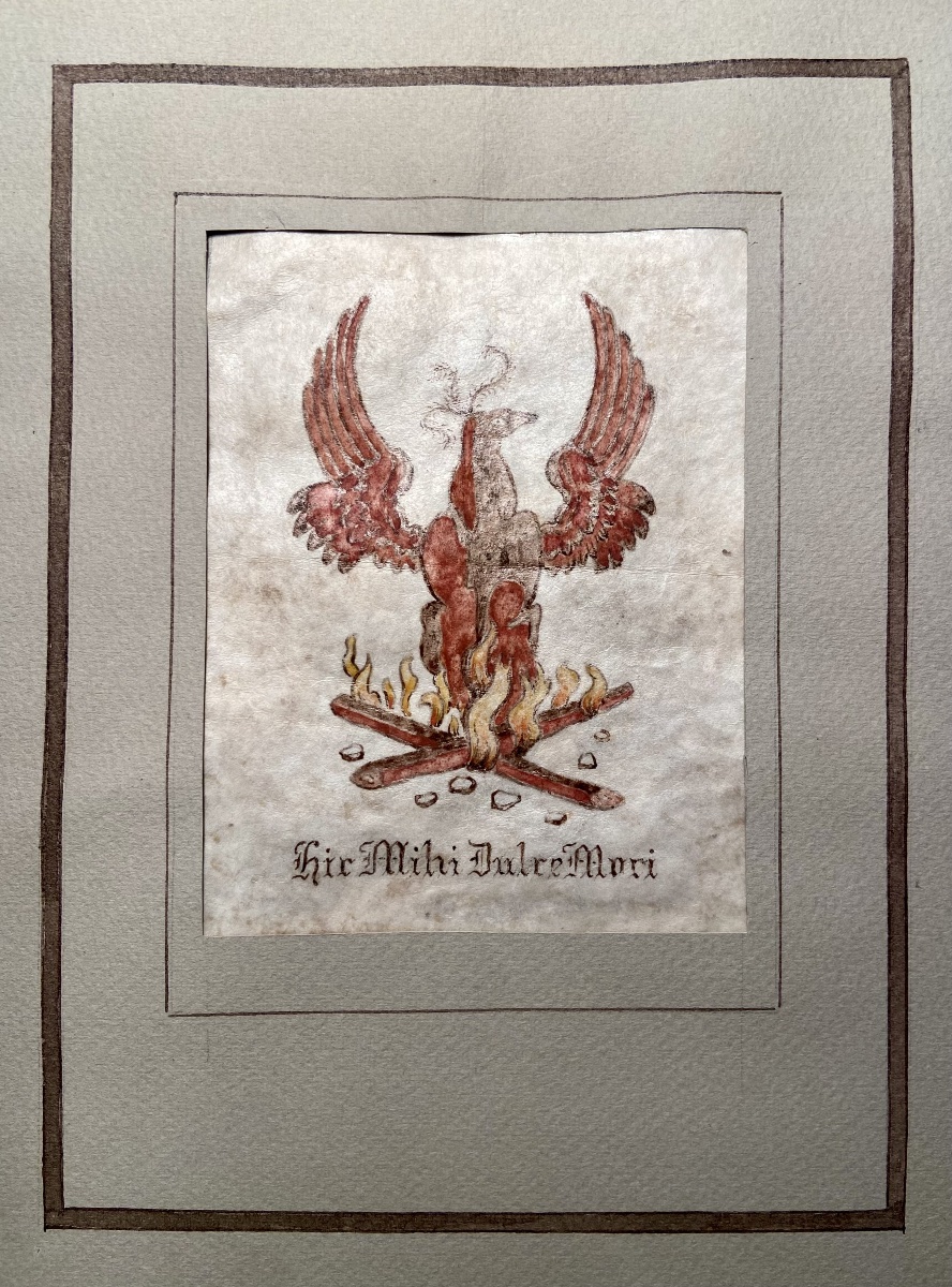 Freemasonry, 18th Century Drawing On Vellum “phoenix” Primitive Scottish Rite Alchemy-photo-3