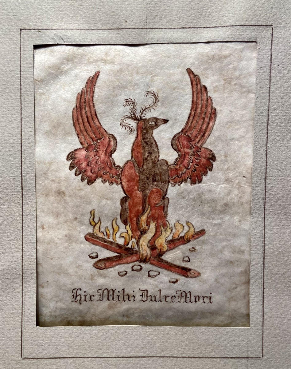 Freemasonry, 18th Century Drawing On Vellum “phoenix” Primitive Scottish Rite Alchemy