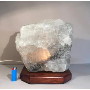 Arts Décoratifs Jean Michel Frank Importante Lampe/veilleuse en Fluorite d’Ilinois 11kg Socle Bois Années 50 