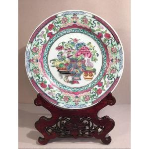 Asian Arts China Enameled Porcelain Dish Floral Decor 20th Century Brand Qianlong Apocrypha 