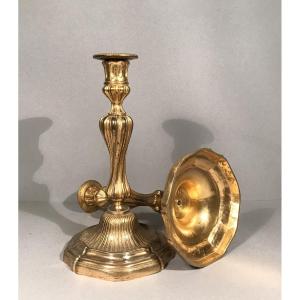 Louis XV Style Pair Of Gilt Bronze Candlesticks, “au Roi” Model, 19th Century 