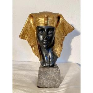 Art Deco Sculpture After G.carli Terracotta Pharaoh Bust Circa 1920/1930 Belgium