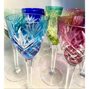 St Louis Cristalerie 8 verres cristal Roemers modèles Chantilly