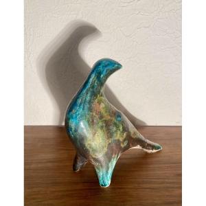 Sculpture, Modern Art, Glazed Ceramic, Raku, Stylized Dove, 20th Century, Signed