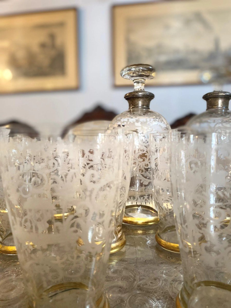 Ensemble De Verres En Cristal Avec Deux Flacons – Fin Du XIXe Siècle-photo-4