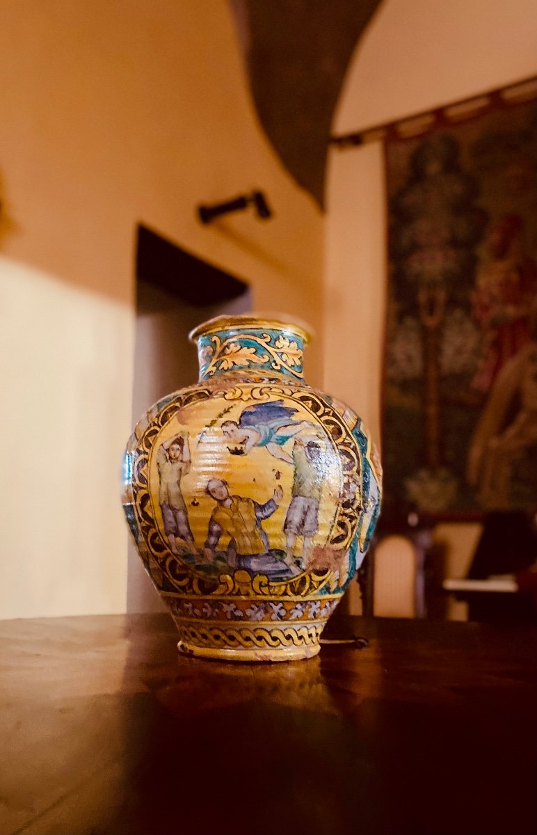 Sicilian Majolica Bowl Vase -xix Century 