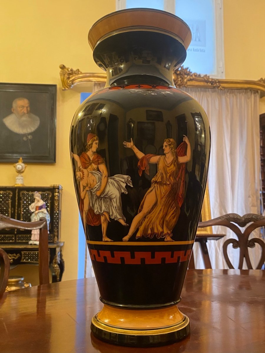 Large Polychrome Porcelain Vase, Ginori Manufacture. XX Century-photo-2
