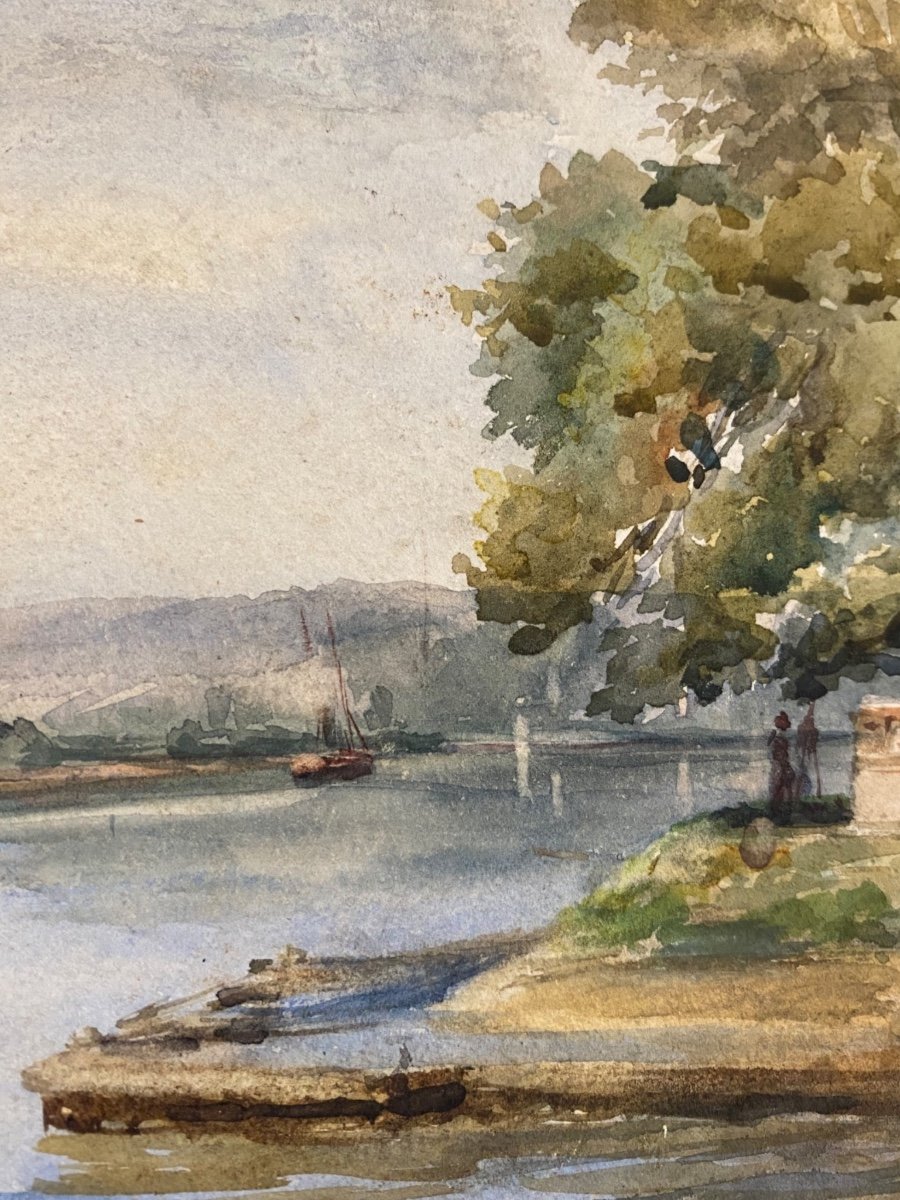 Boat With Fishermen. Watercolour, 20th Century-photo-1
