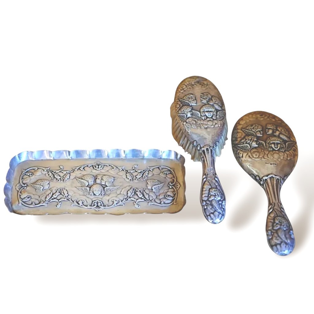 Garniture De Toilette  En Argent.  Angleterre, XX siècle-photo-2