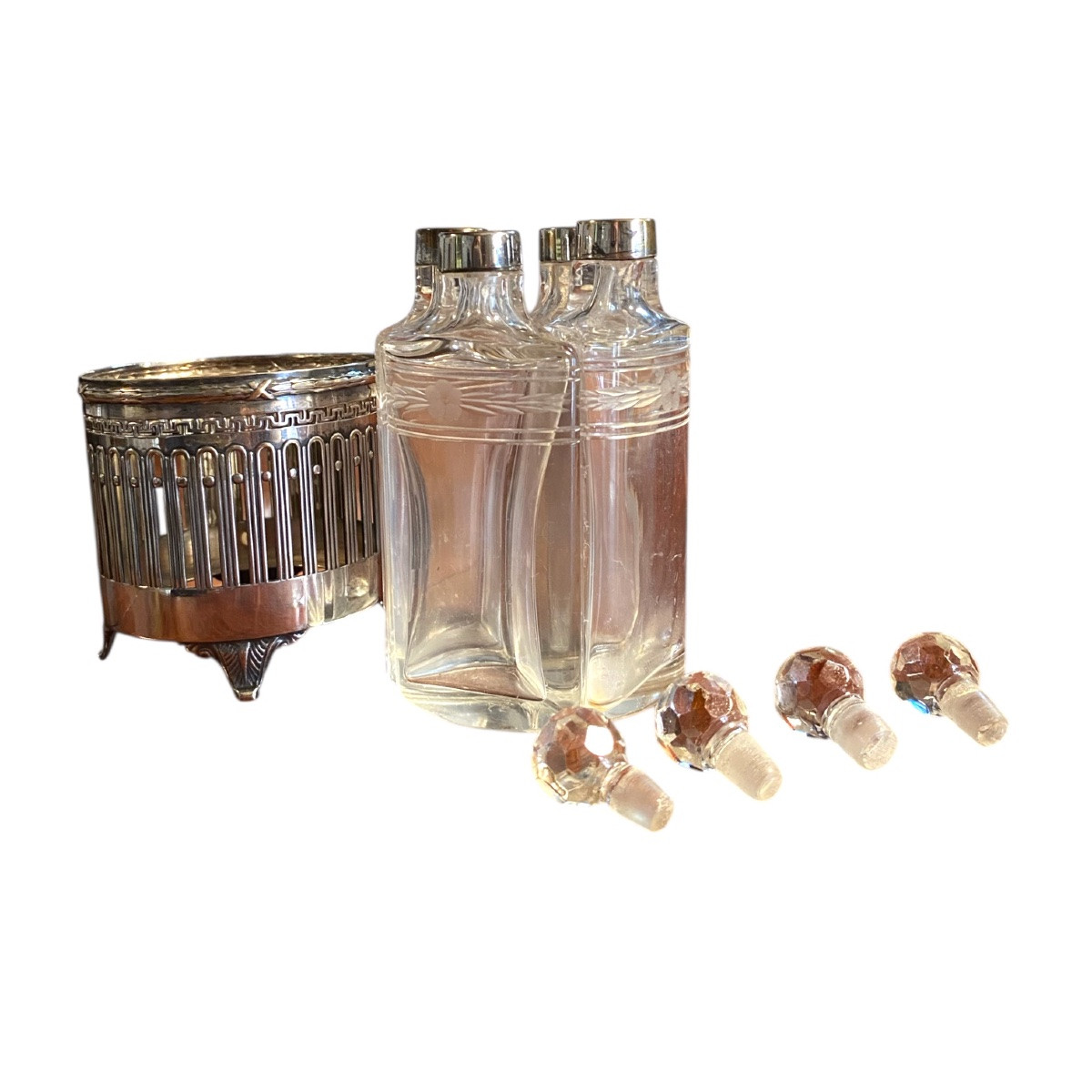 Perfume Holder In Silver And Cut Crystal, Early 20th Century.-photo-4