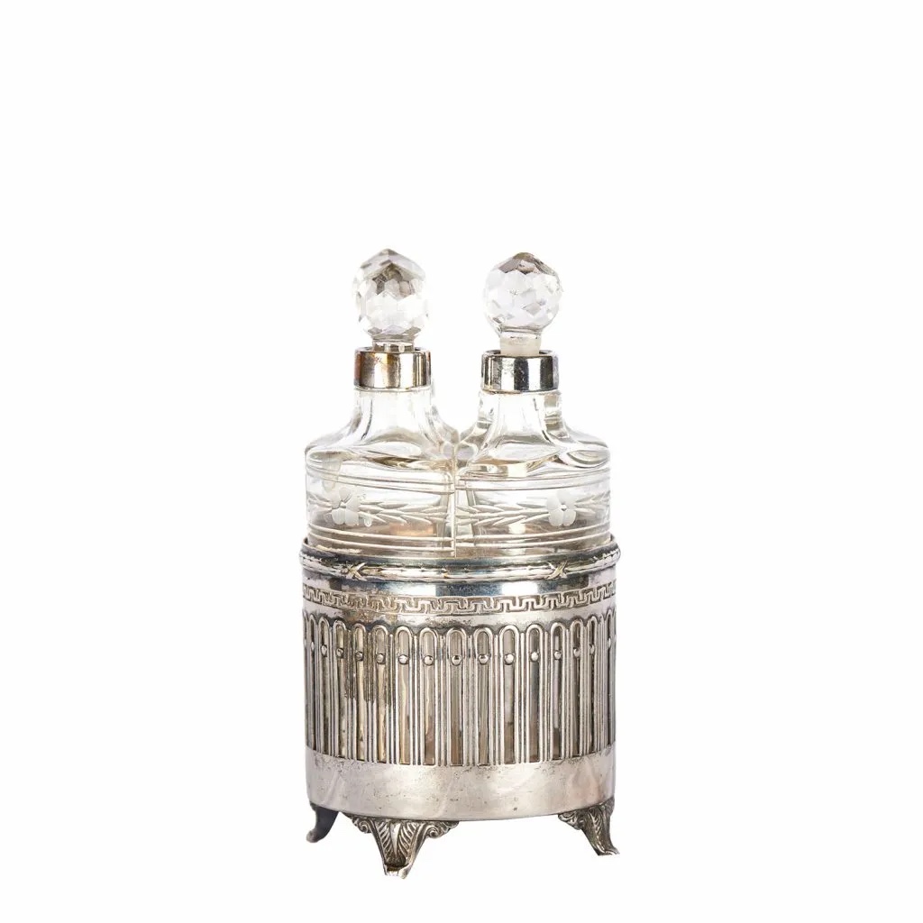 Perfume Holder In Silver And Cut Crystal, Early 20th Century.