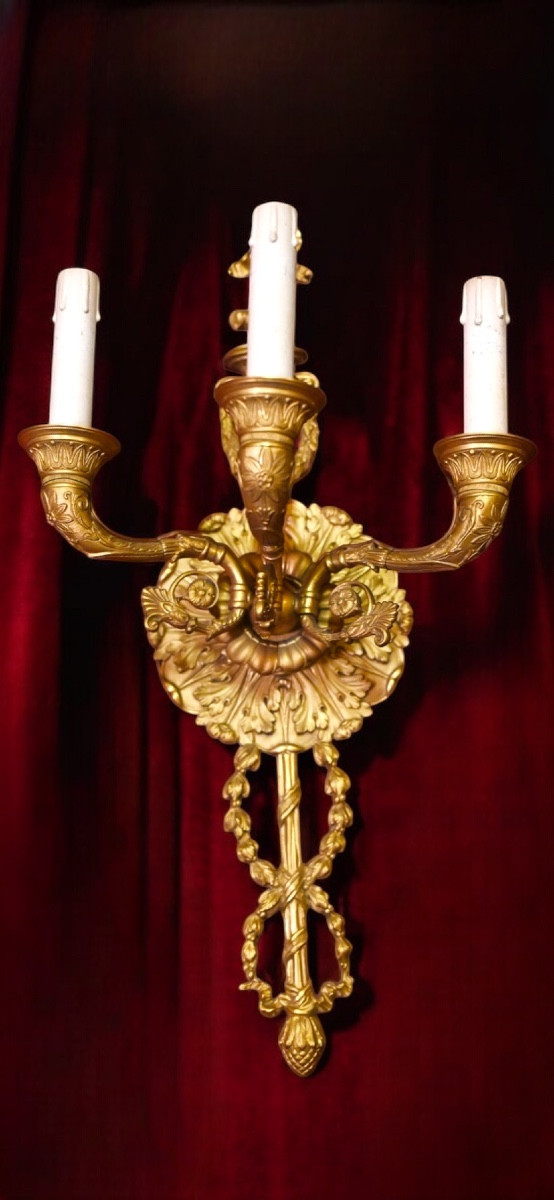 Pair Of Gilt Bronze Wall Sconces – France, 19th Century-photo-4