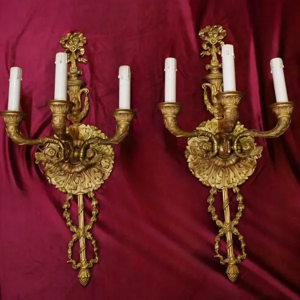 Pair Of Gilt Bronze Wall Sconces – France, 19th Century-photo-1
