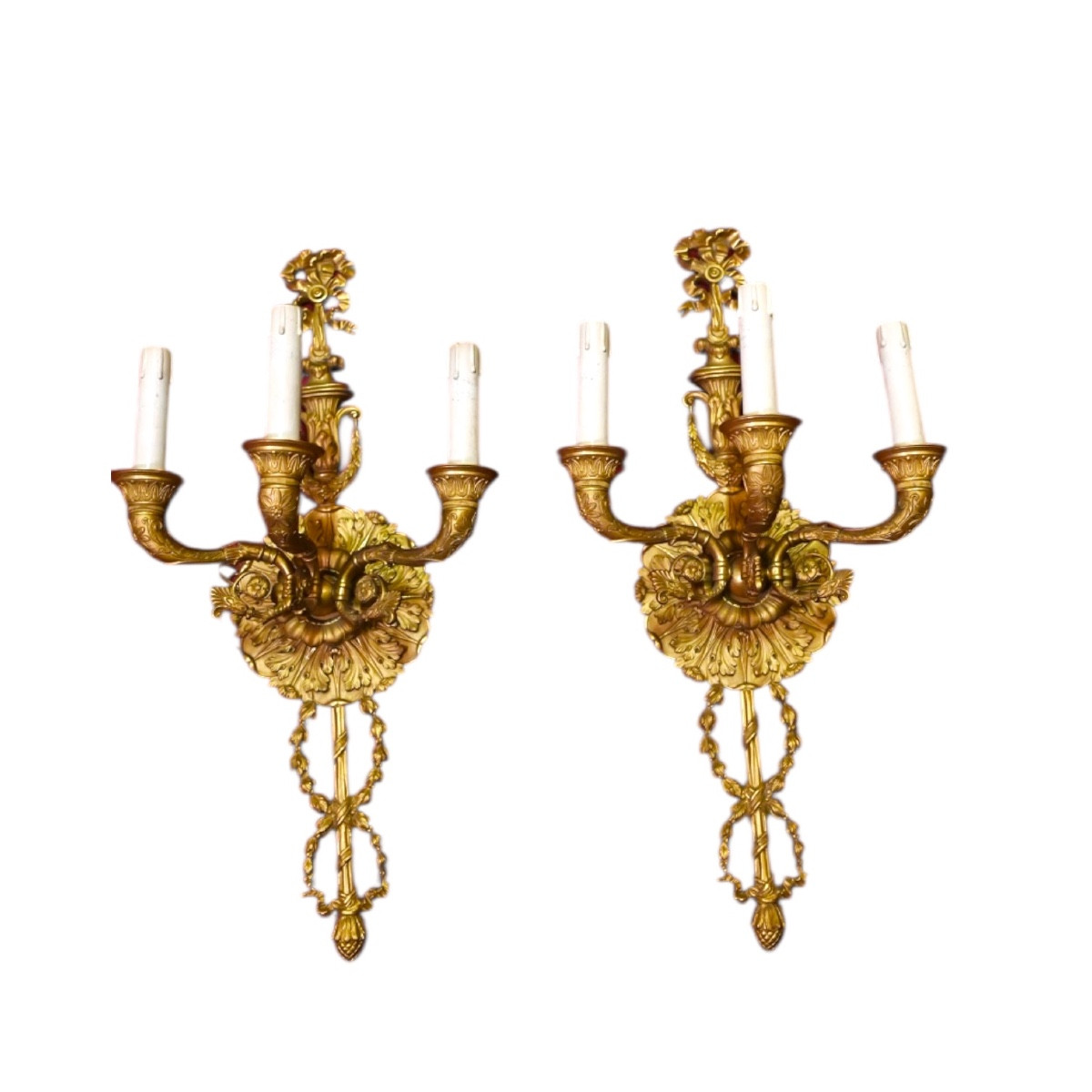 Pair Of Gilt Bronze Wall Sconces – France, 19th Century