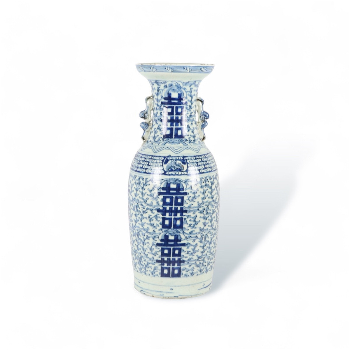 Large Pair Of Blue And White Porcelain Vases – “double Happiness” – China, 20th Century-photo-3