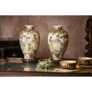 Paire De Splendides Vases En Porcelaine Satsuma Du 19ème Siècle