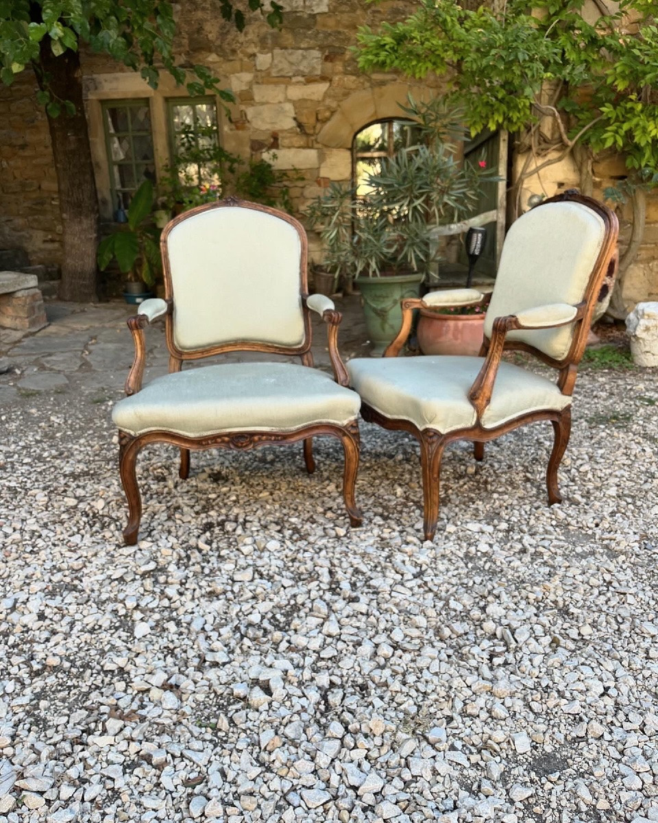 Paire De Fauteuils à Dossier Plat  XVIIIe -photo-1