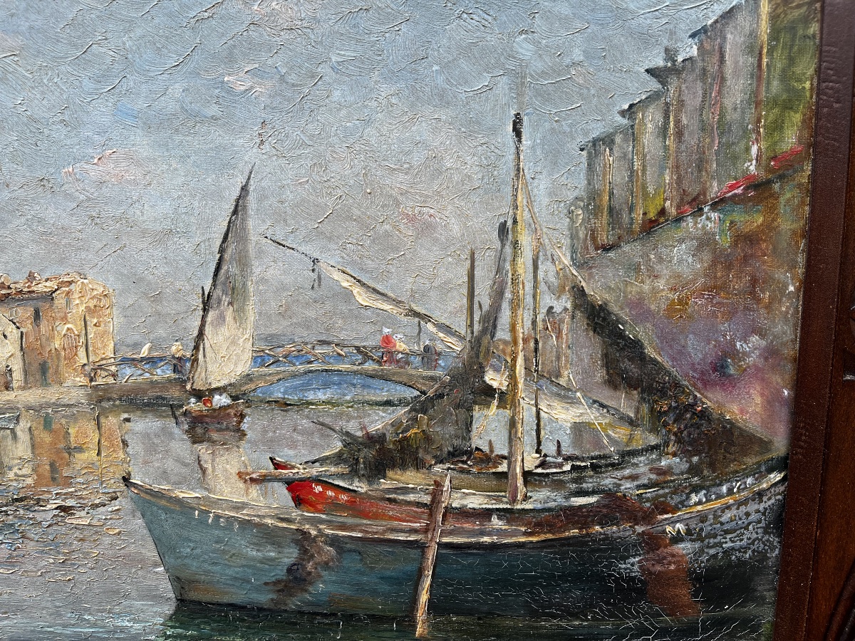 Marine huile sur toile , port de Martigues -photo-2