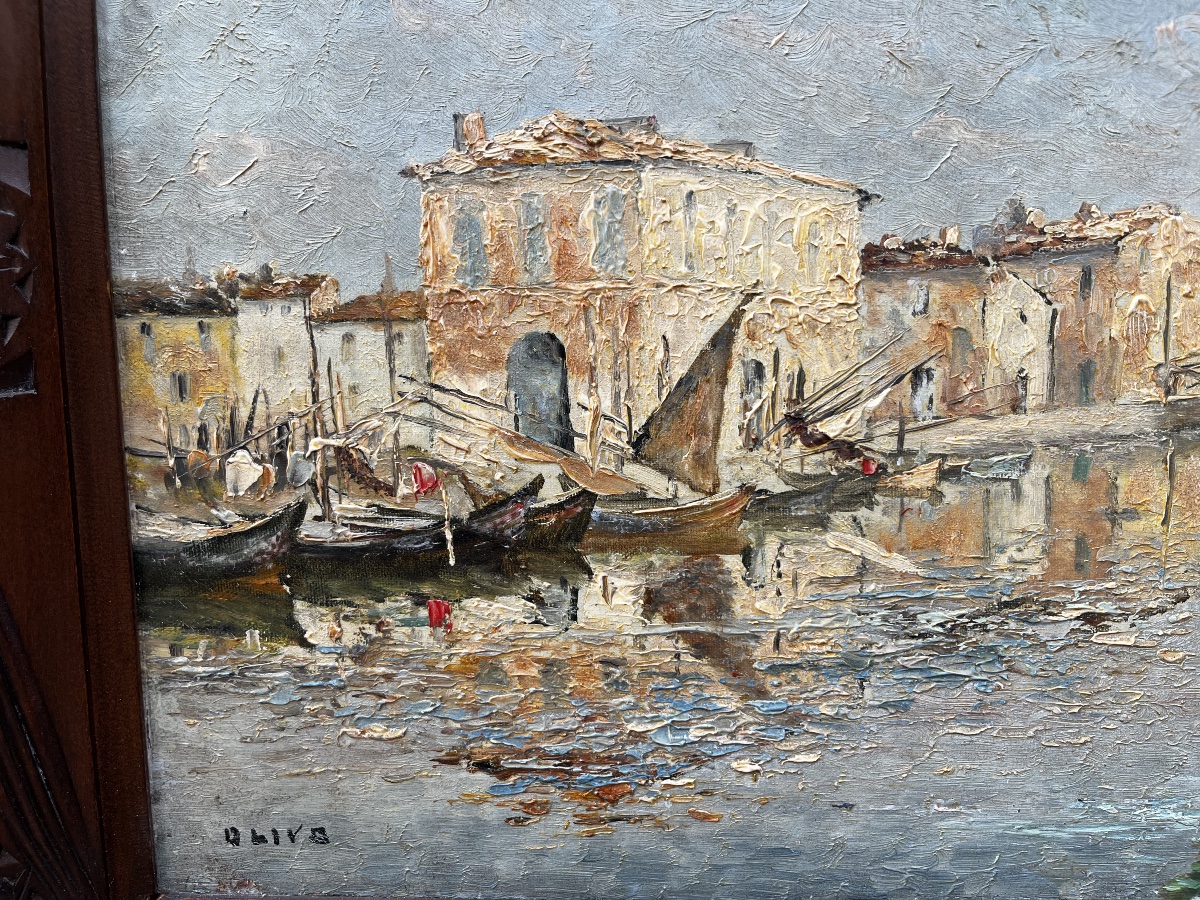 Marine huile sur toile , port de Martigues -photo-3