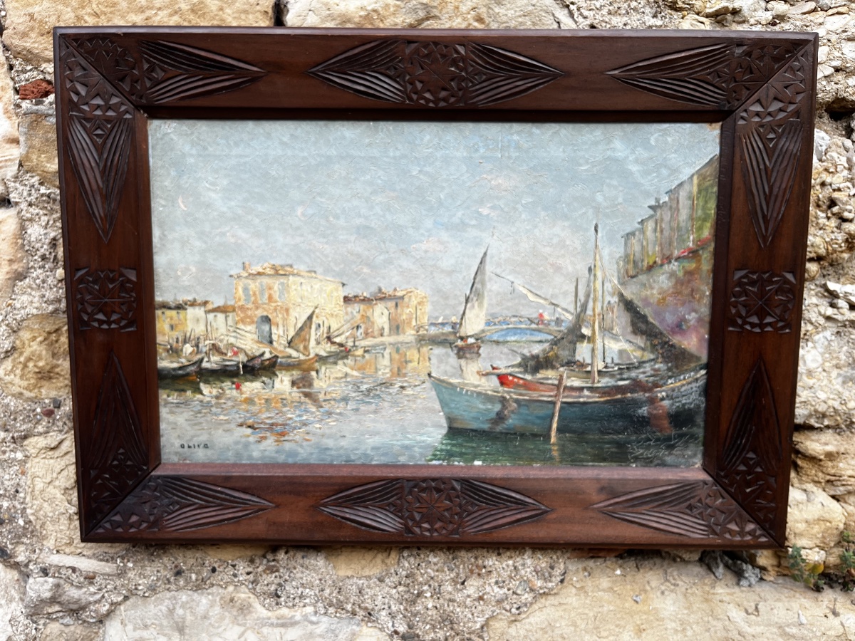 Marine huile sur toile , port de Martigues 