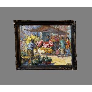 Marché aux fleurs , Victor Louis Cuguen ( 1882-1966)