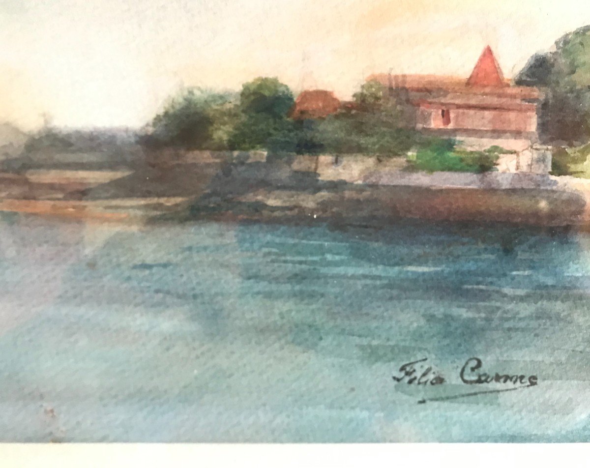 Paysage Bassin d'Arcachon Aquarelle Sur Papier Signée Félix Carmes Vers 1900-photo-2