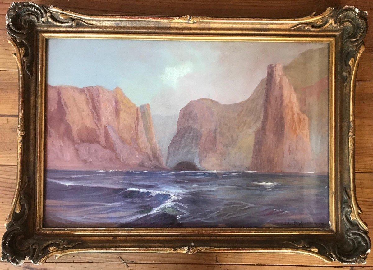 Marine Signed Jean-louis Paguenaud Gouache On Paper Circa 1920 Mediterranean Cliff Landscape