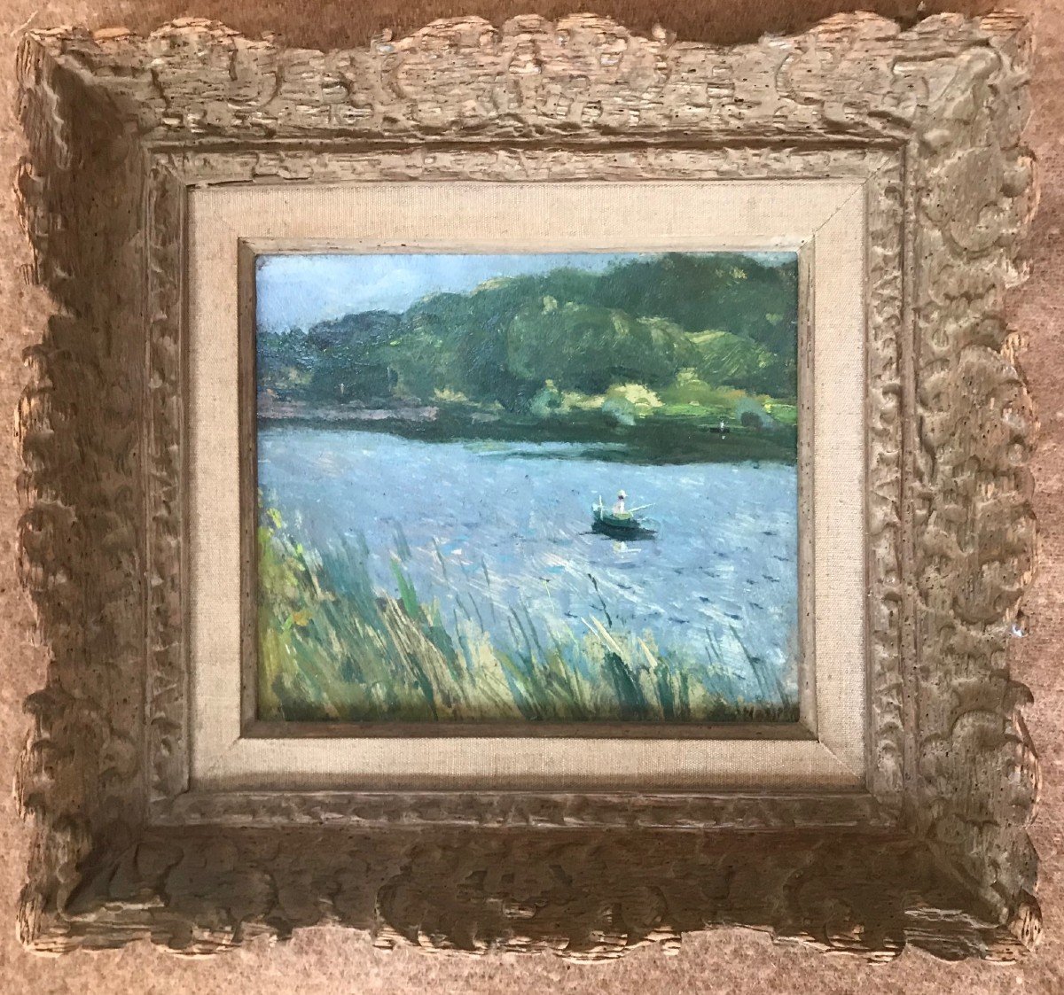 Willem Van Hasselt Landscape On The Edge Of The Seine Around 1930 Fishing Scene