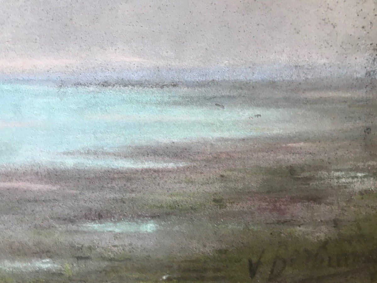 Arcachon Bay Landscape Pastel Signed V. Berlinan,-photo-2